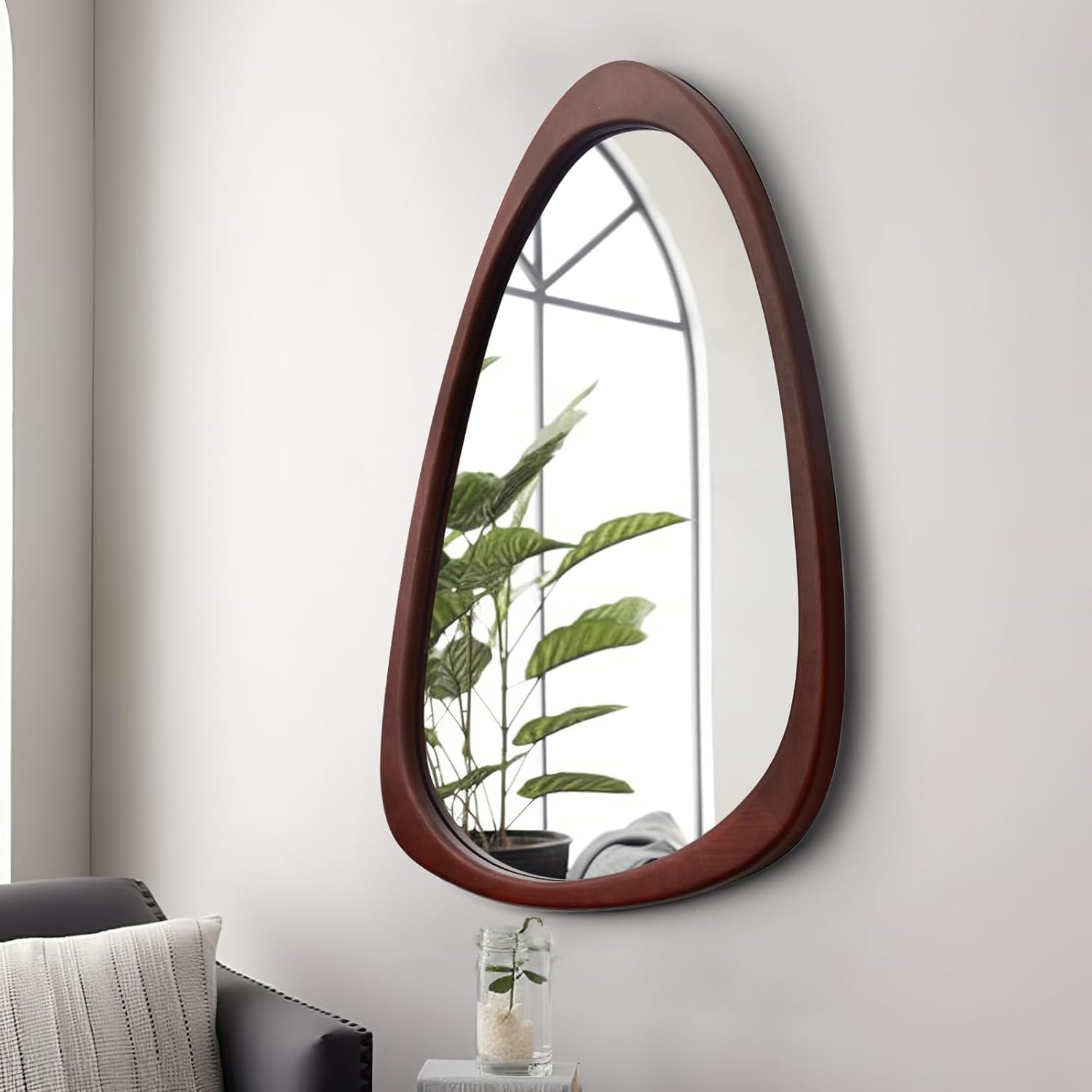 Irregular Wall Mirror for Bathroom,Wood Asymmetrical Rustic 19.5 x 30.5 inch
