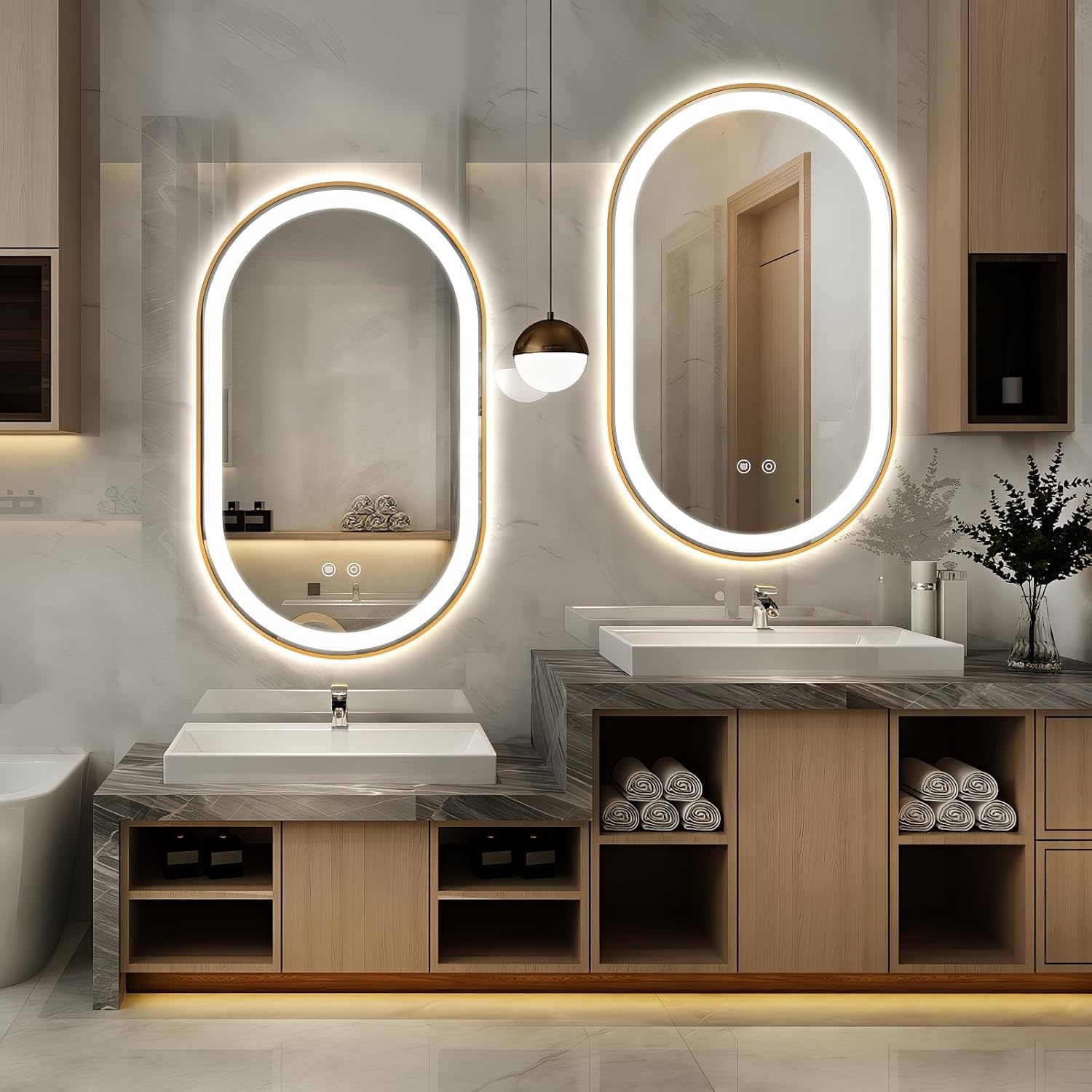 LED Anti-Fog Oval Framed Wall  Mirror