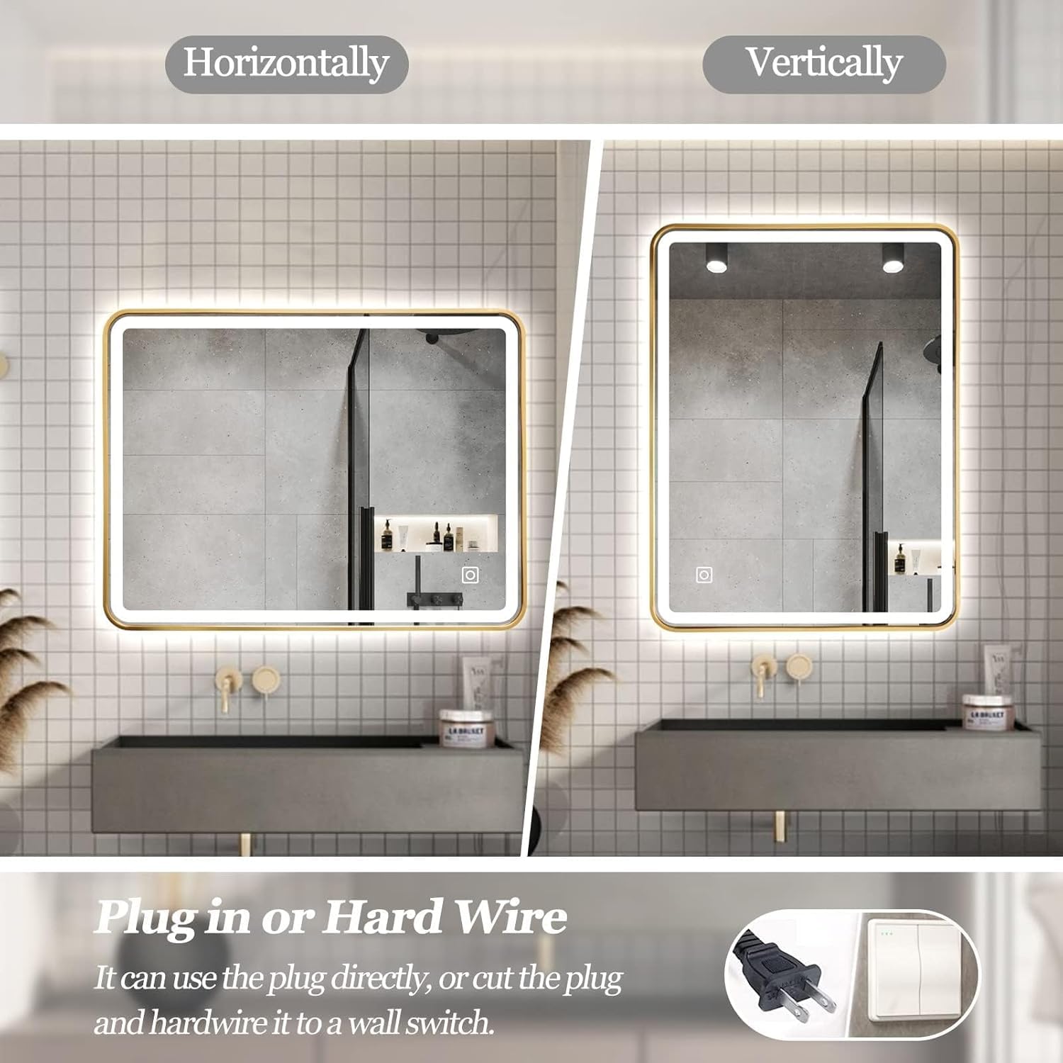 LED Gold Framed Wall Rectangular Mirror