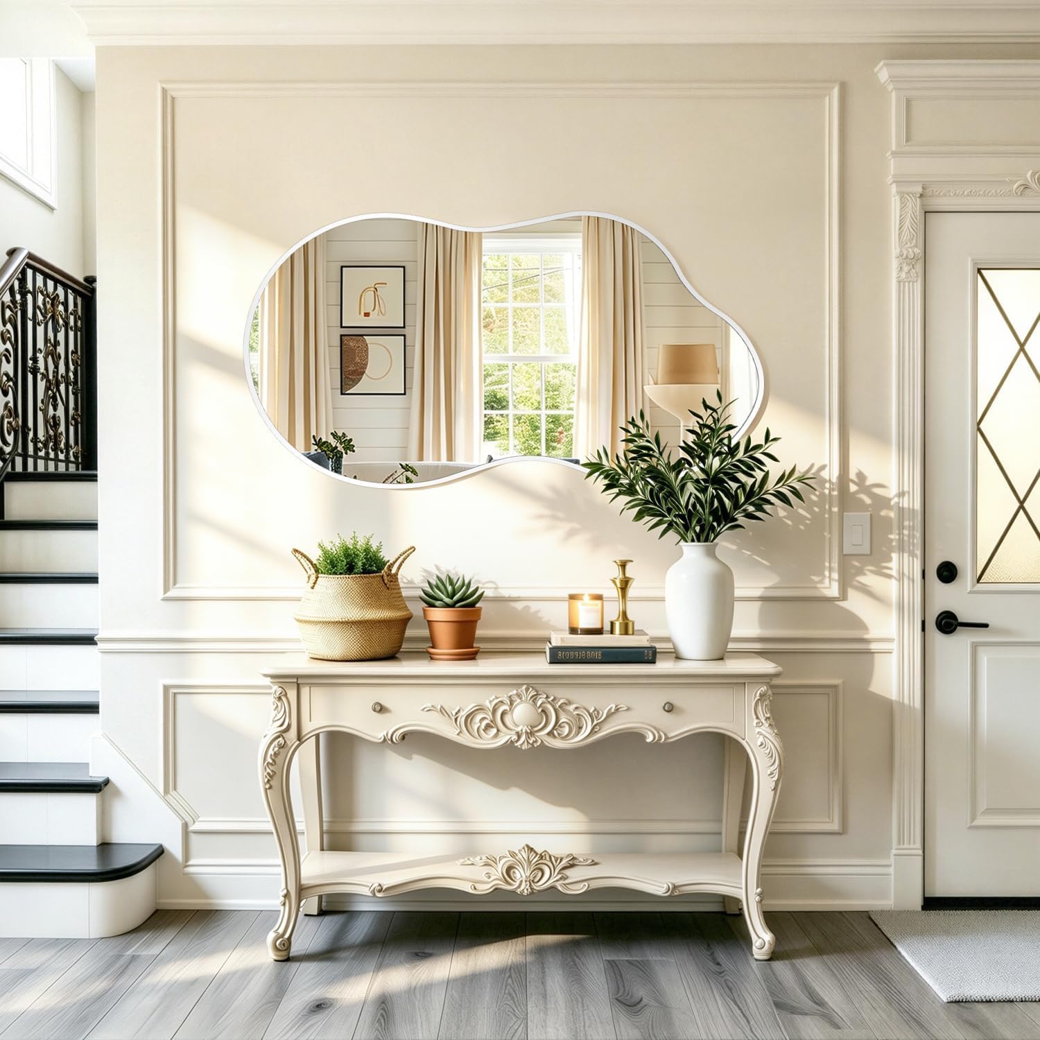 Cloud Shape Wood Framed Wall Mirror