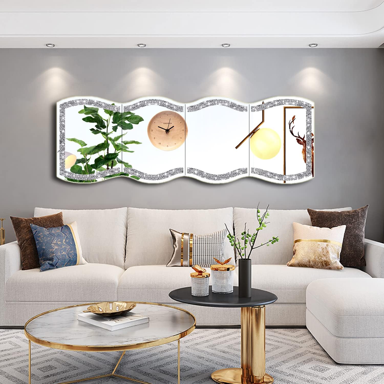 Wave Pattern Crushed Diamond Body Mirror Set - 4pcs 11x15 inch