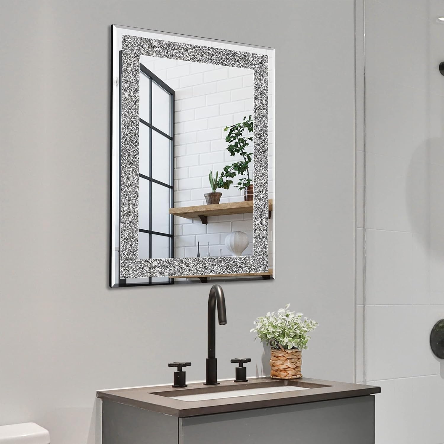 Rectangular Diamond Crush Crystal Mirror