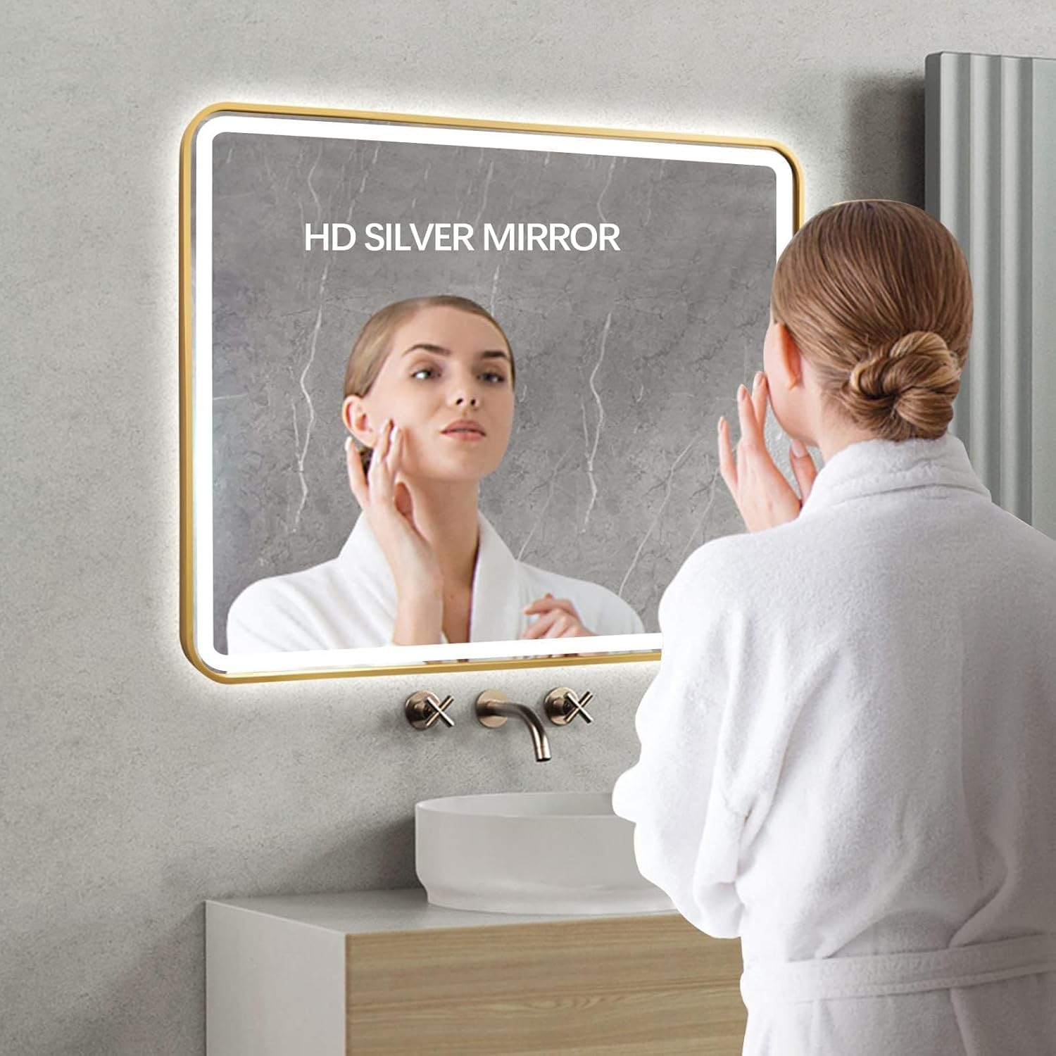 LED Gold Framed Wall Rectangular Mirror