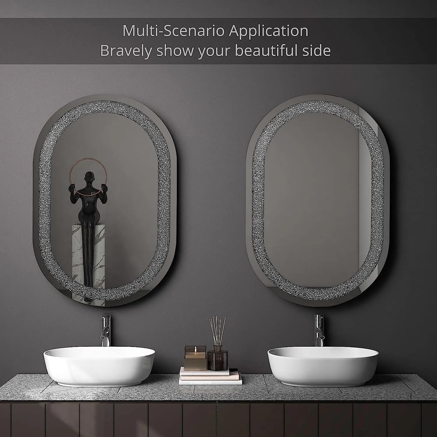 Oval Capsule Diamond Crush Crystal Mirror