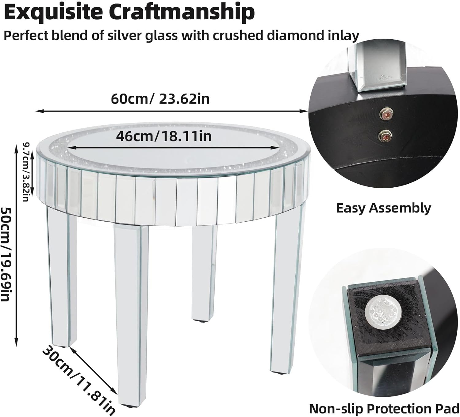 Round Mirrored Diamond Crush Coffee Table