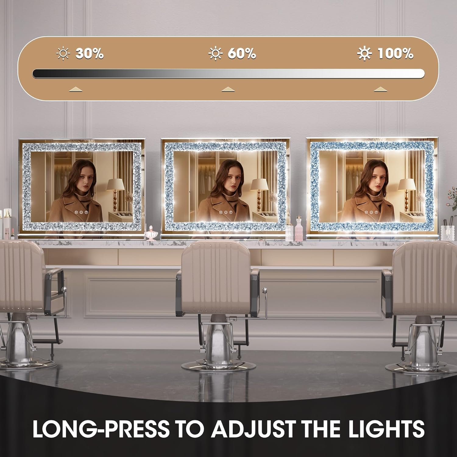 Diamond Crush Crystal Rectangular Frontlite Wall Mirror