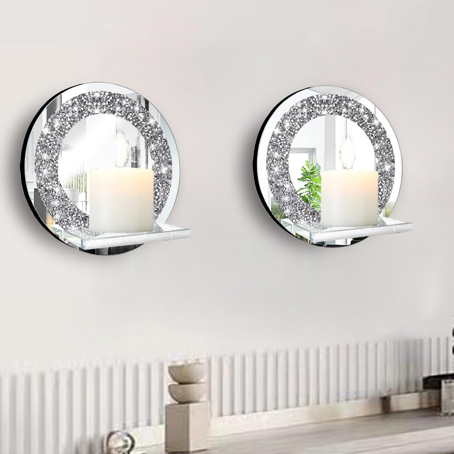 Crystal Round Diamond Wall Candle Holder Set of 2