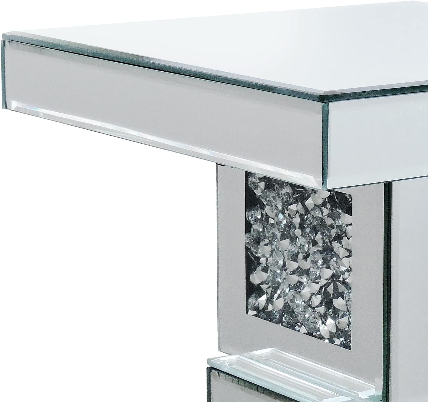 Silver Mirrored End Table With Crystal Inlay