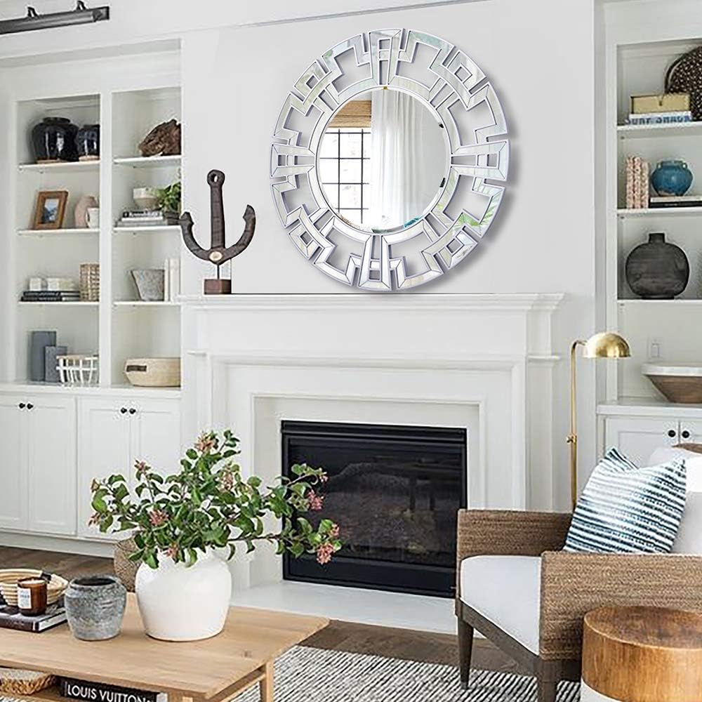 Wood Framed Round Mirrors for Wall Decor, 32''