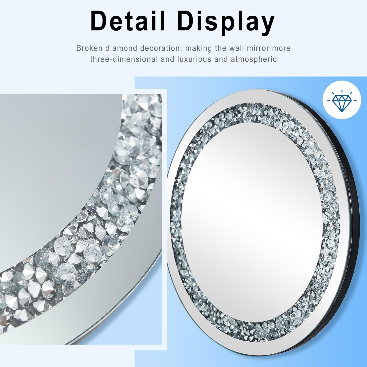 Diamond Crush Crystal Round Wall Mirror