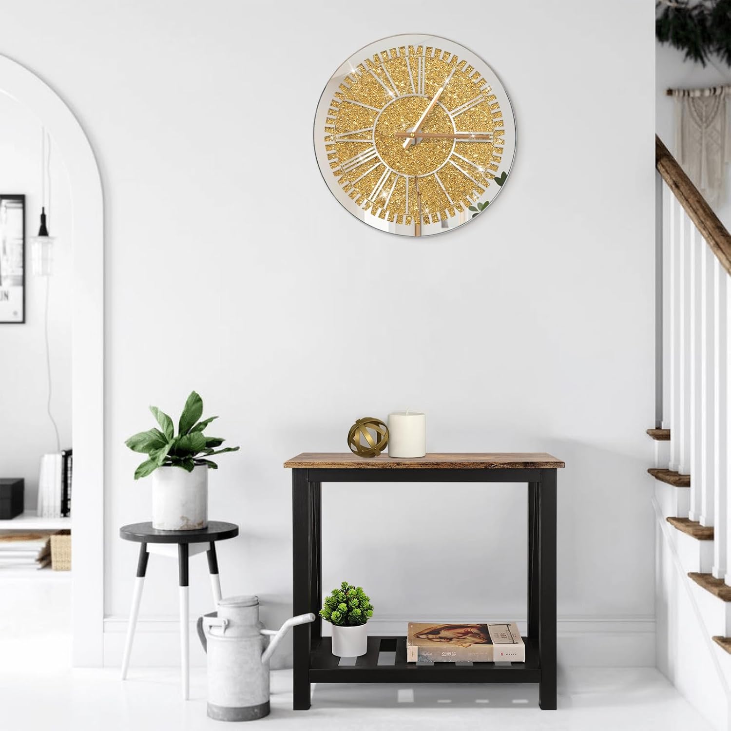 Gold Round Diamond Mirrored Wall Clock 24inch