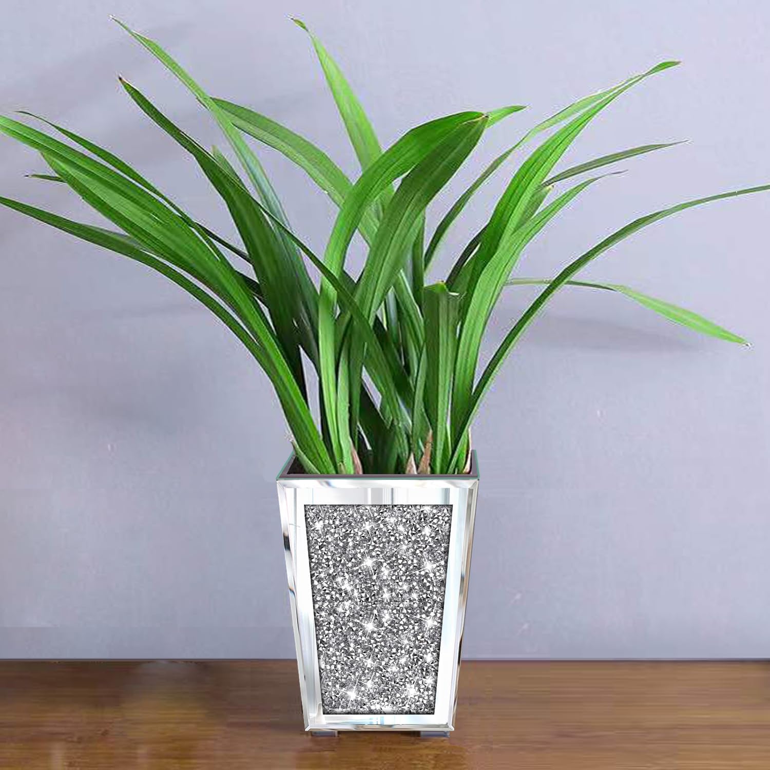 Flower Vase Crushed Diamond Mirrored Planter