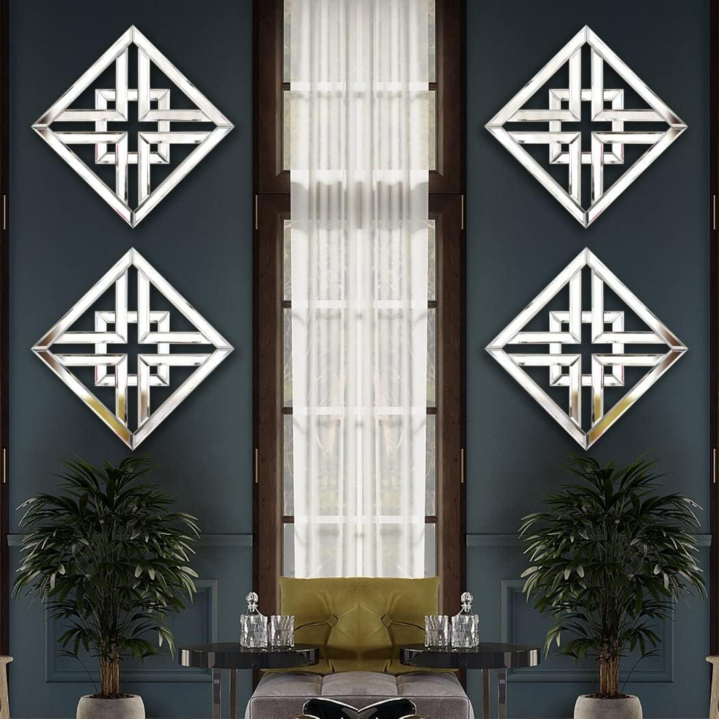 2 Pack Silver Mirrored Square Wall-Mounted Mirrors