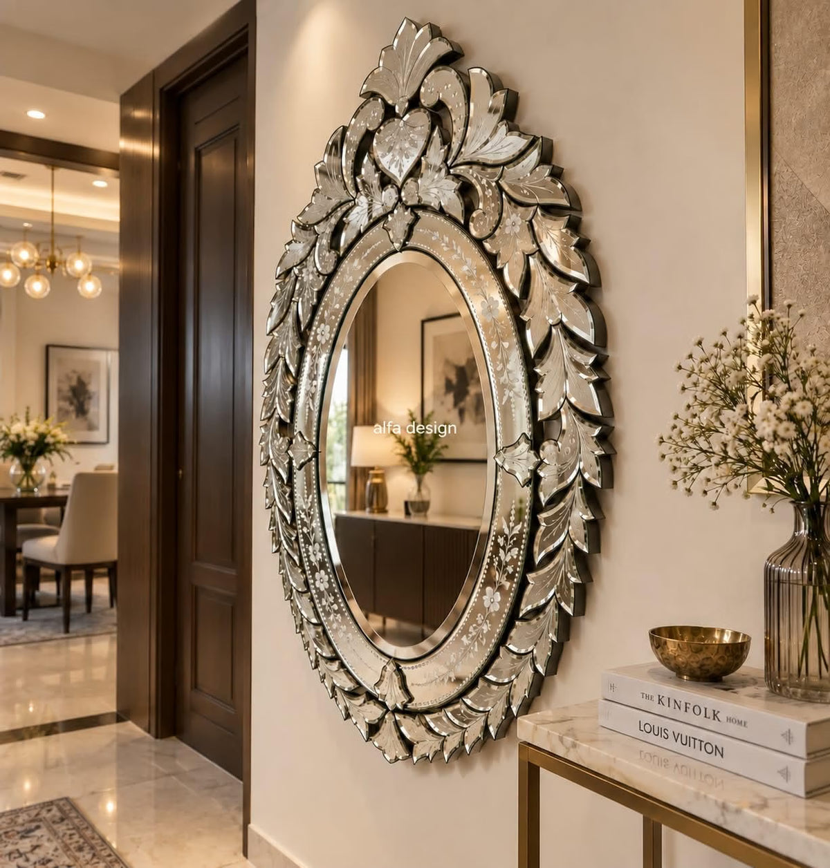 Wall Mirror Venetian-Inspired Oval-Shaped