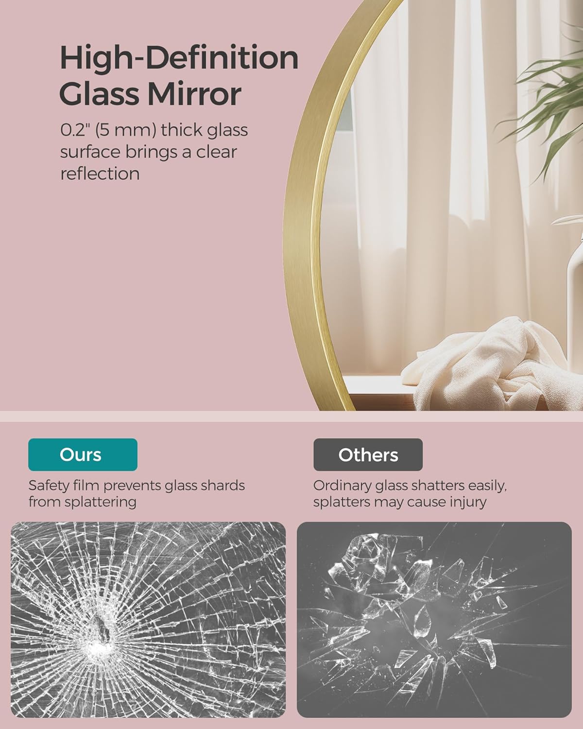 Gold Metal Framed Wall Round Mirror