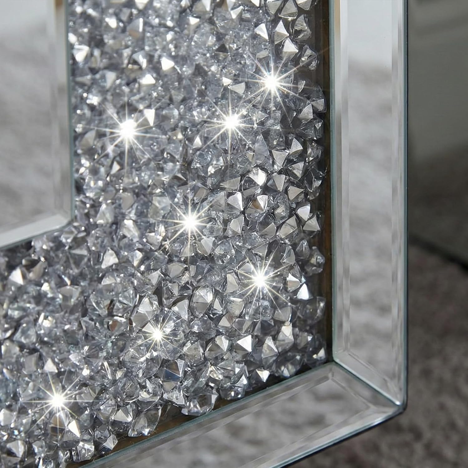 Mirrored Accent End Table, Crushed Diamond