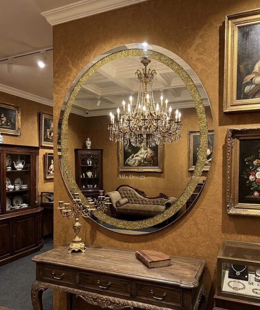 Diamond Crush Crystal Round Wall Mirror