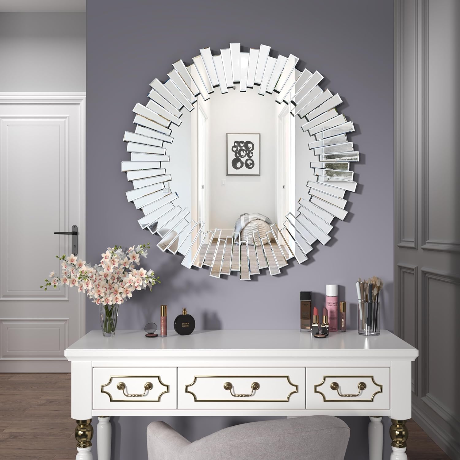 Sunburst Design Round Decorative Mirror
