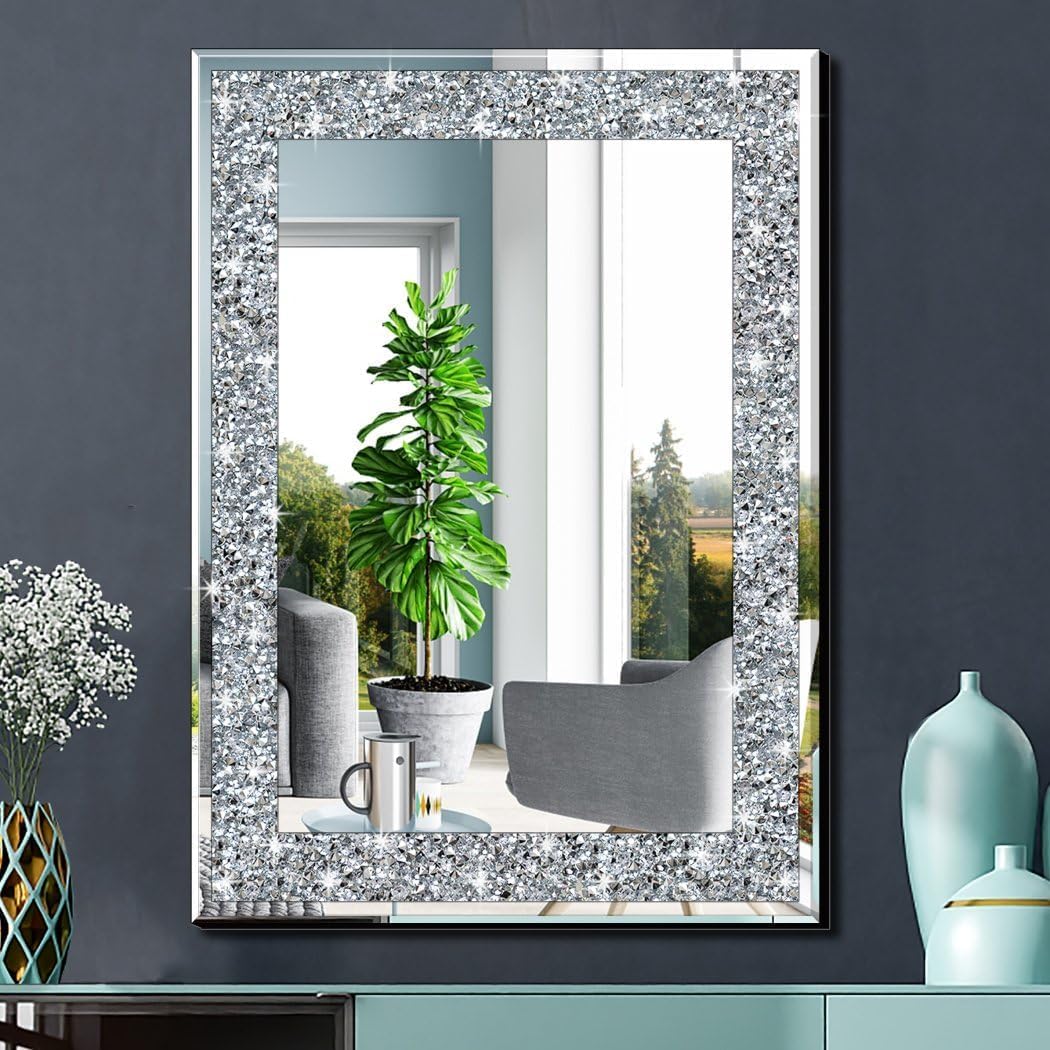 Diamond Crush Crystal Rectangular Frontlite Wall Mirror