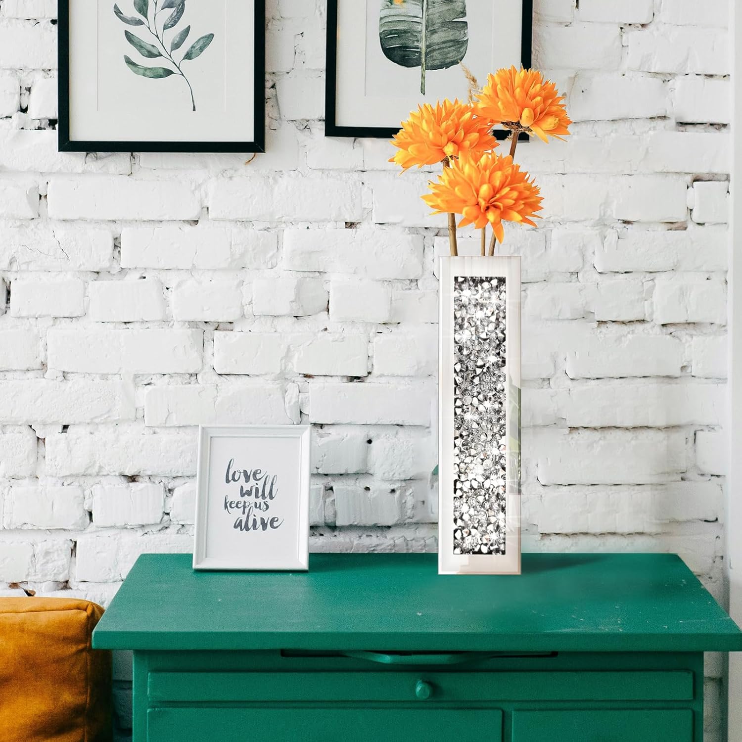 Flower Vase Crushed Diamond Mirrored Hanging Planter Set of 2