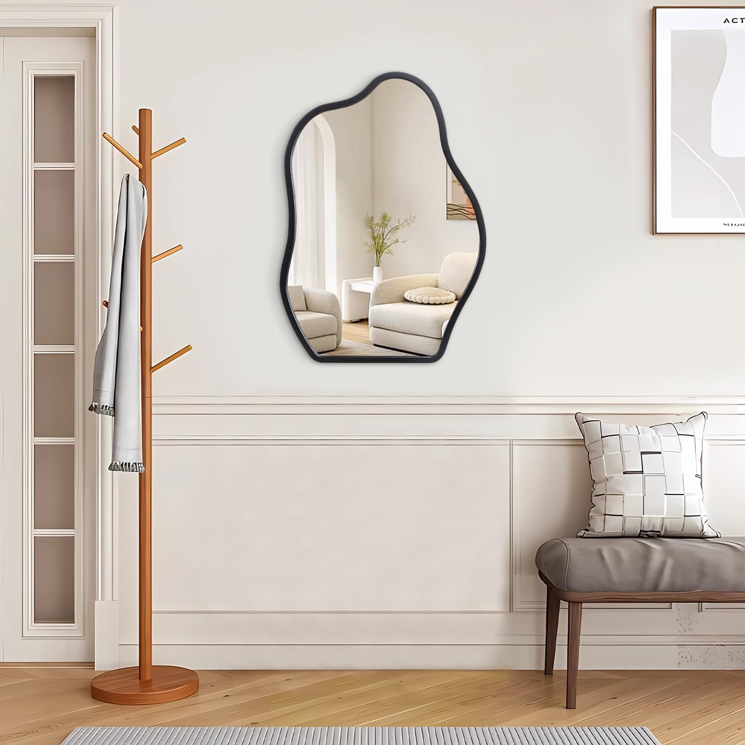 Irregular Wood Framed Wall Mirror