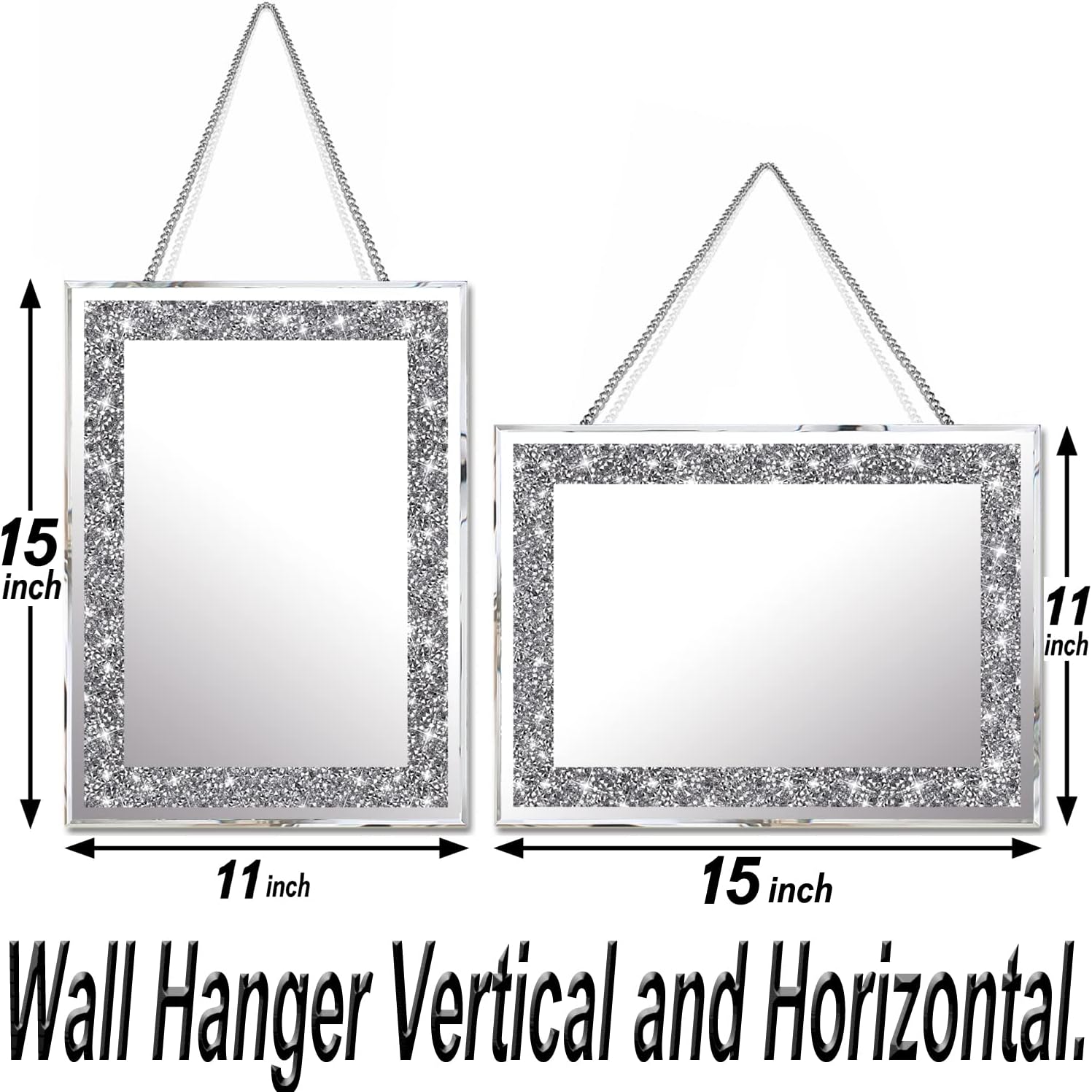 2 Piece Wall Mirrors, Crush Diamond Wall Décor 15x11 inch
