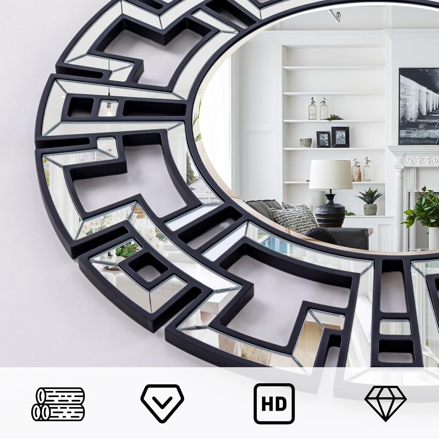Round Wood Frame Wall Mirror