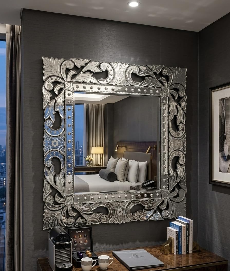Square Venetian Rectangle Wall Mirror Handmade Finished