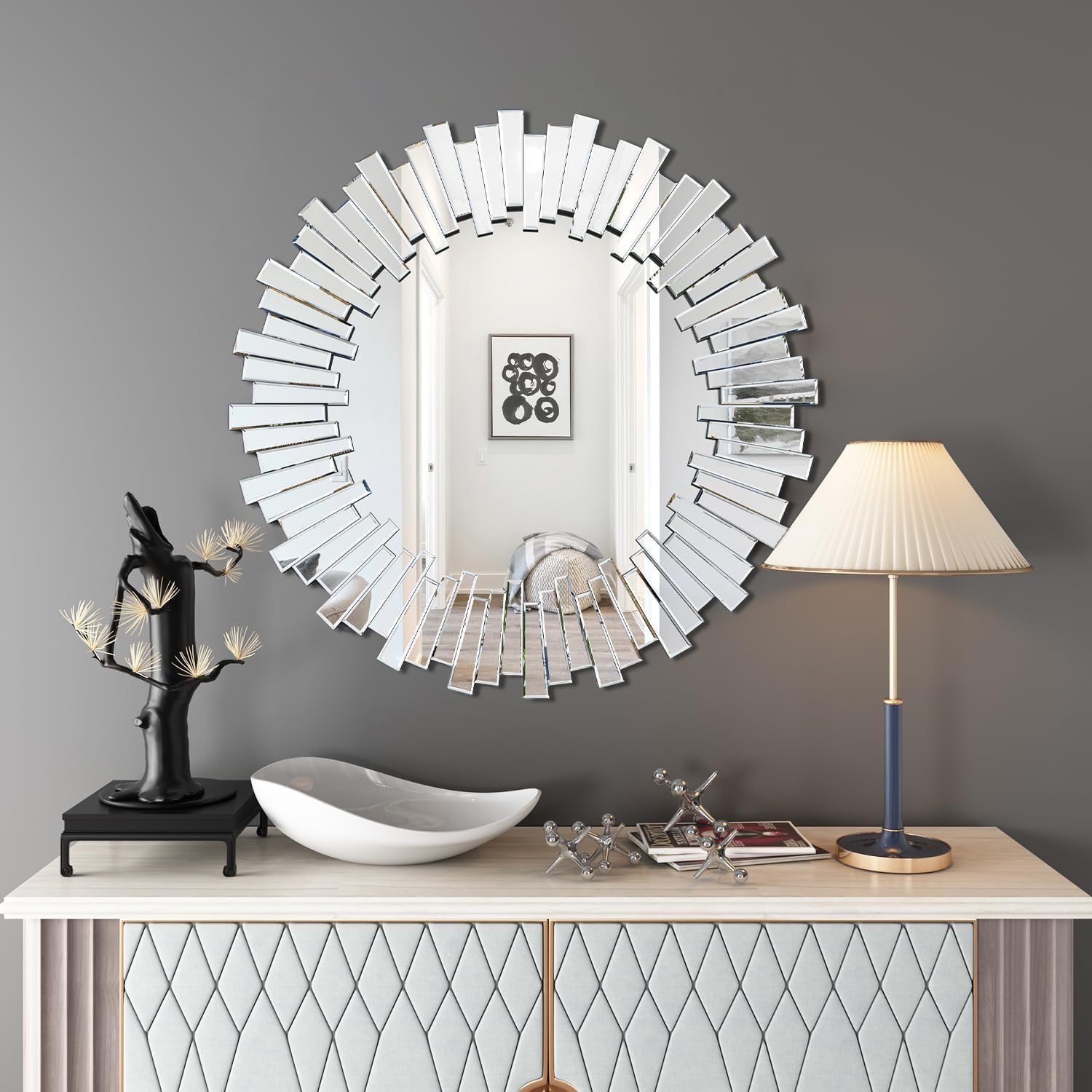Sunburst Design Round Decorative Mirror