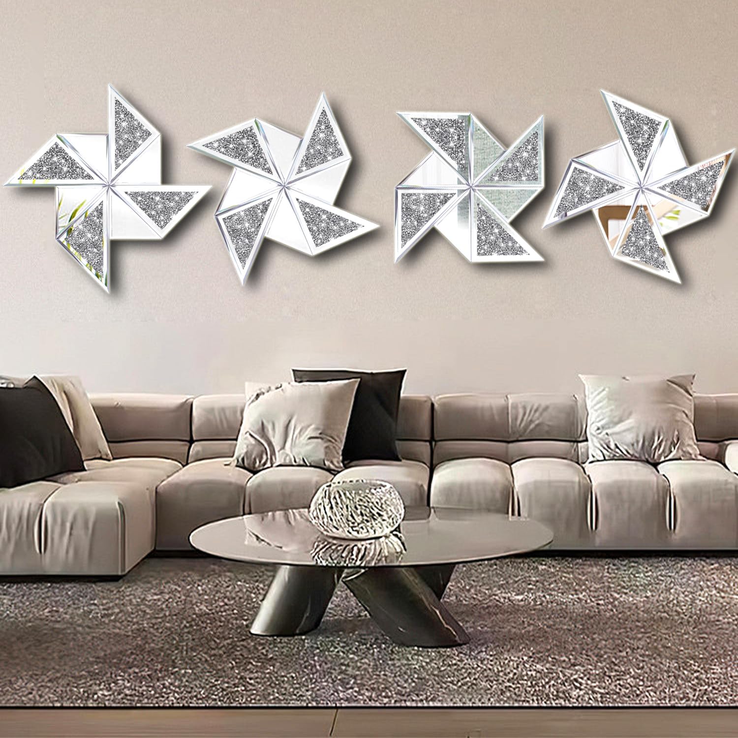 Diamond Decorative Mirrors Pinwheel Shape (15.6”x15.6”)