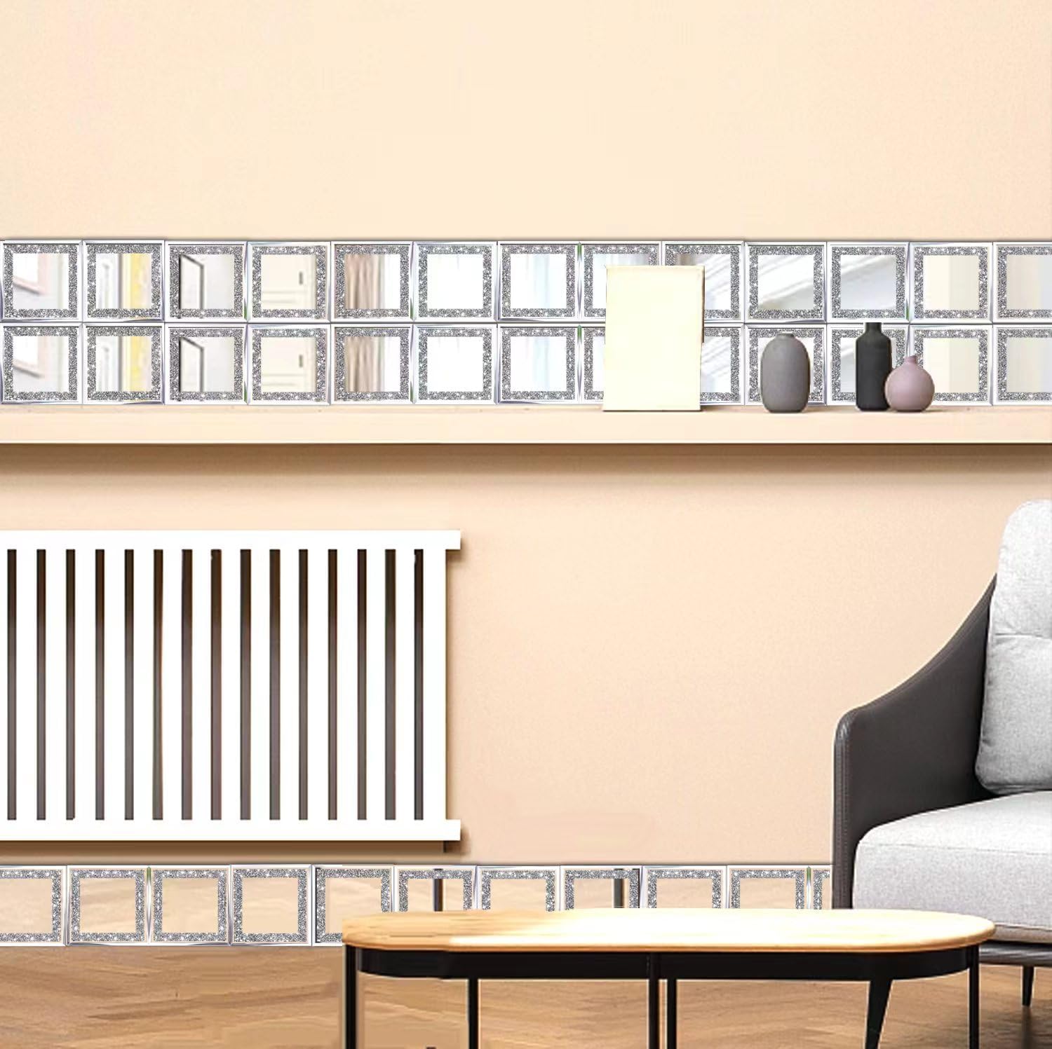 8 Pack Square Silver Diamond Glass Mirrors 6inch