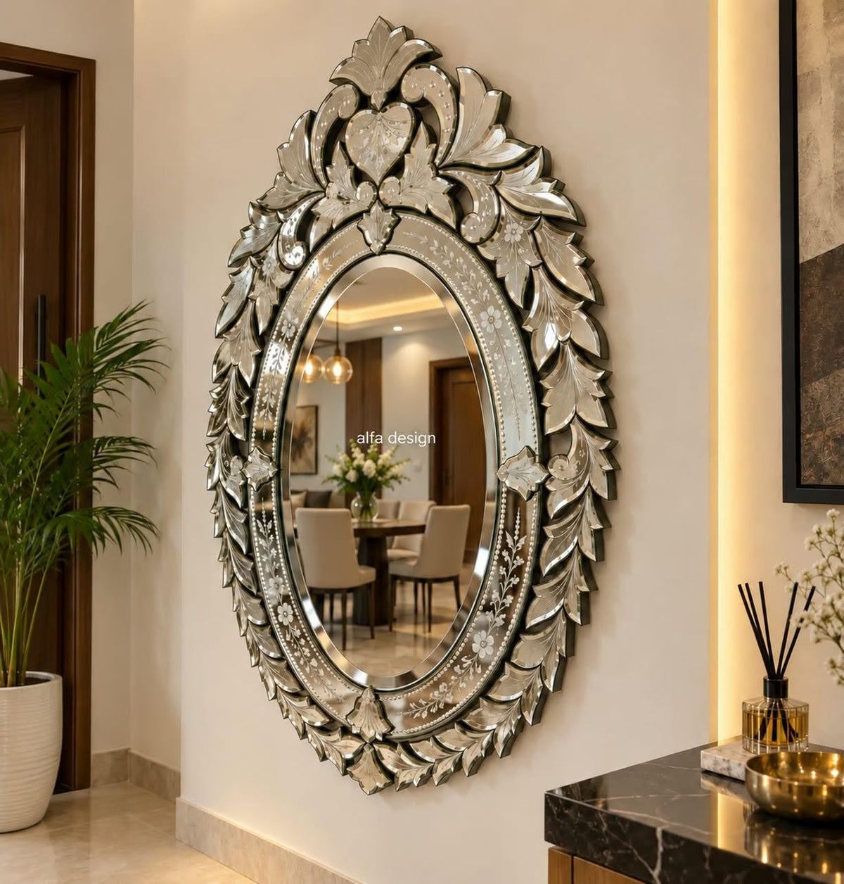 Wall Mirror Venetian-Inspired Oval-Shaped