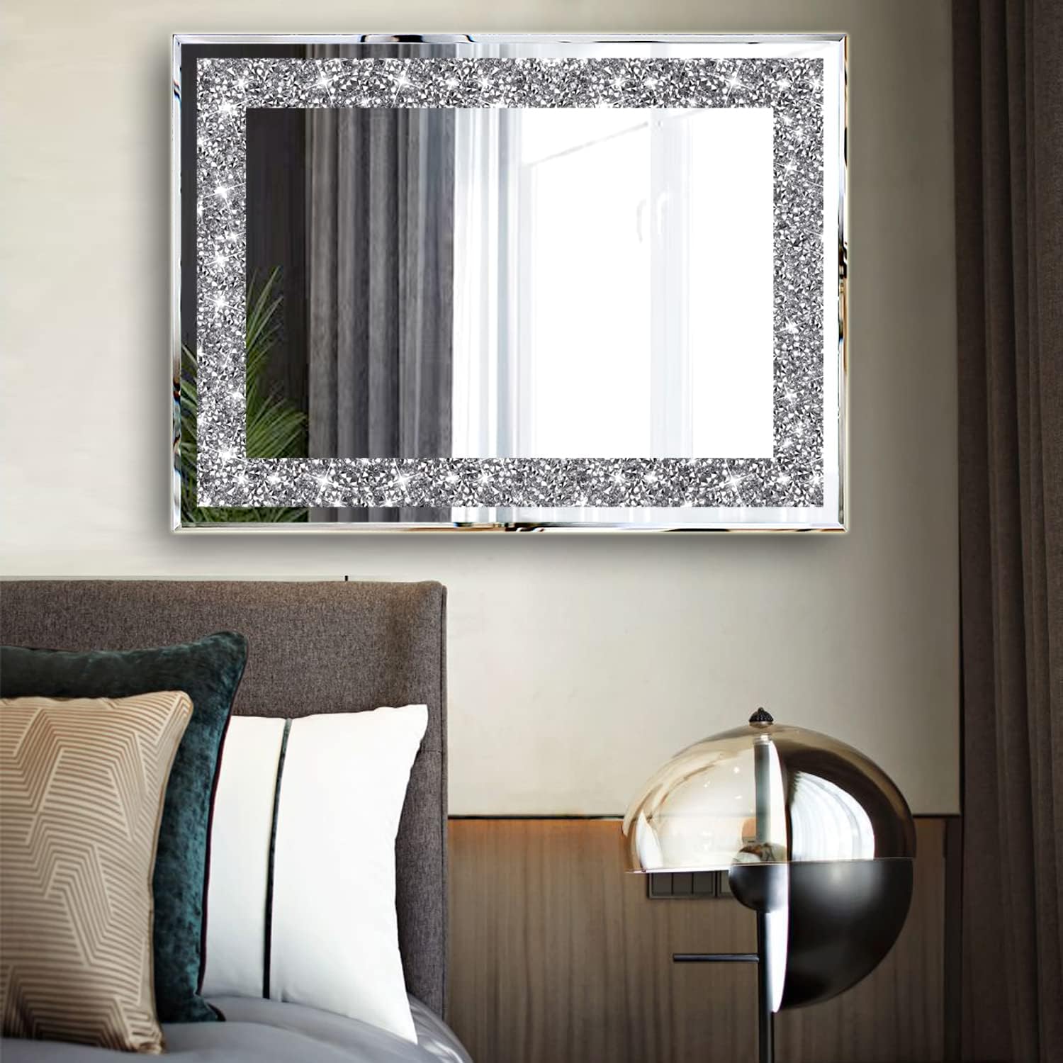 2 Piece Wall Mirrors, Crush Diamond Wall Décor 15x11 inch