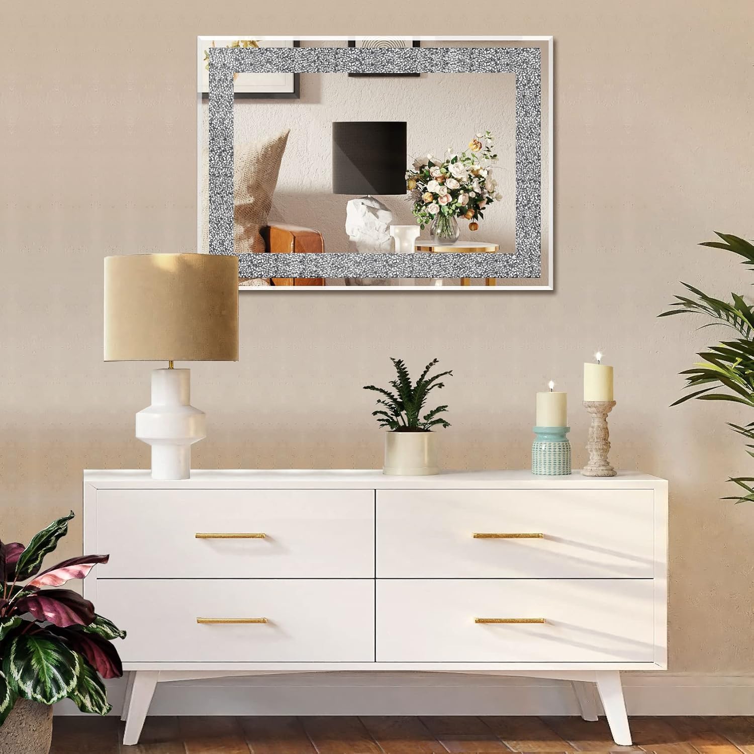 Rectangular Diamond Crush Crystal Mirror