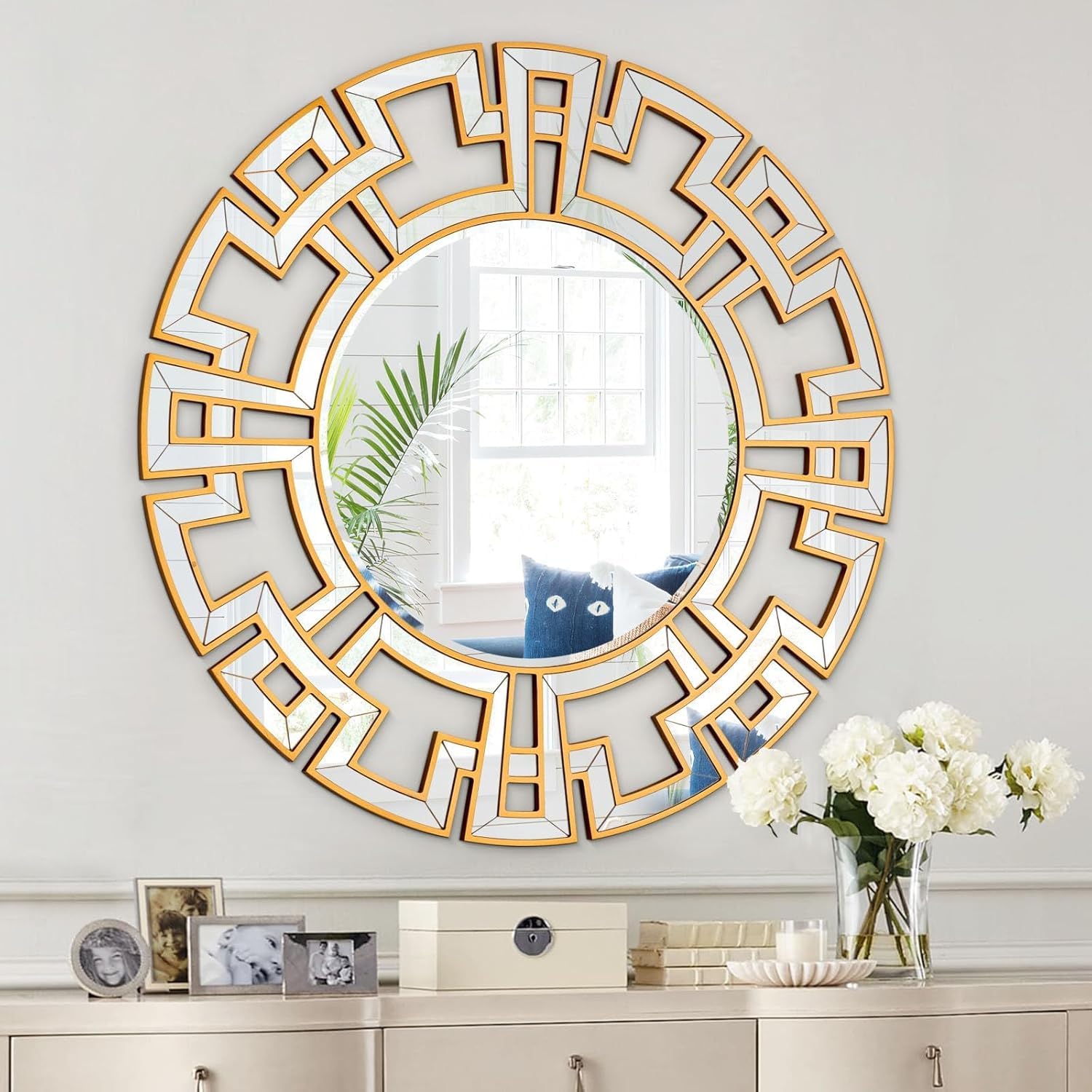 Round Wood Frame Wall Mirror