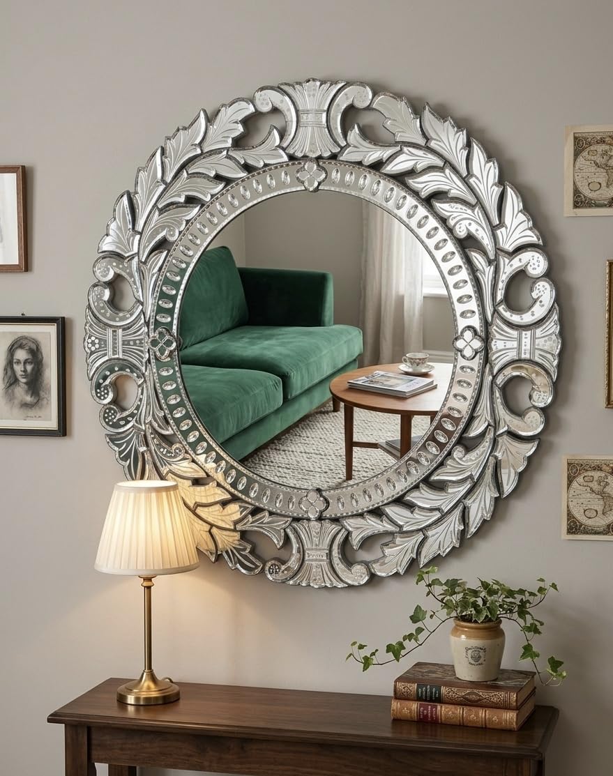 Round Venetian Antique Wall Mirror Italian Finished