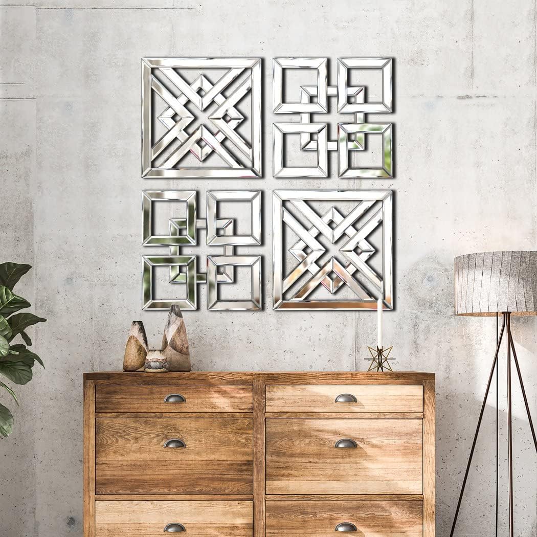 2 Pack Silver Mirrored Square Wall-Mounted Mirrors