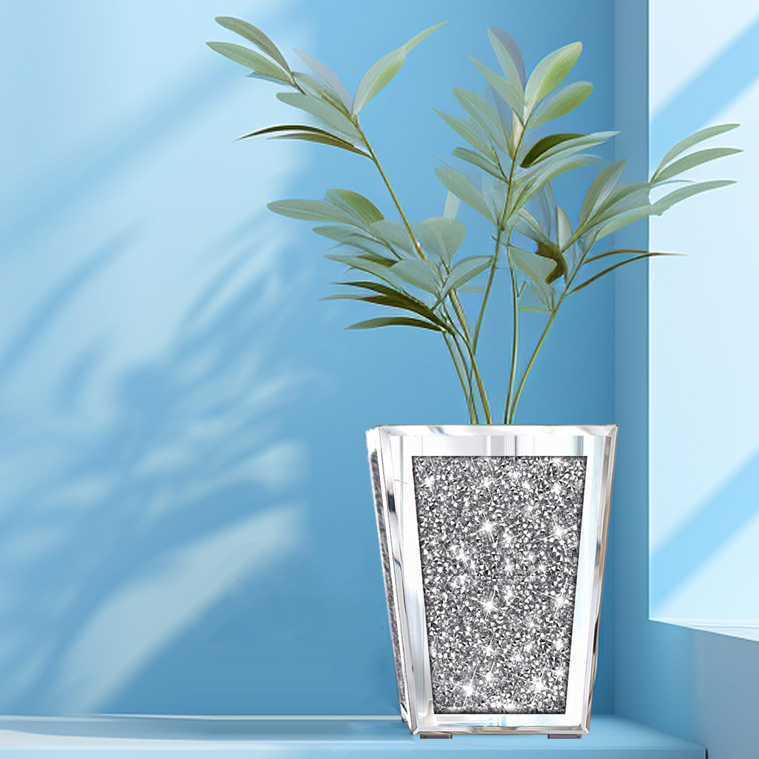 Flower Vase Crushed Diamond Mirrored Planter