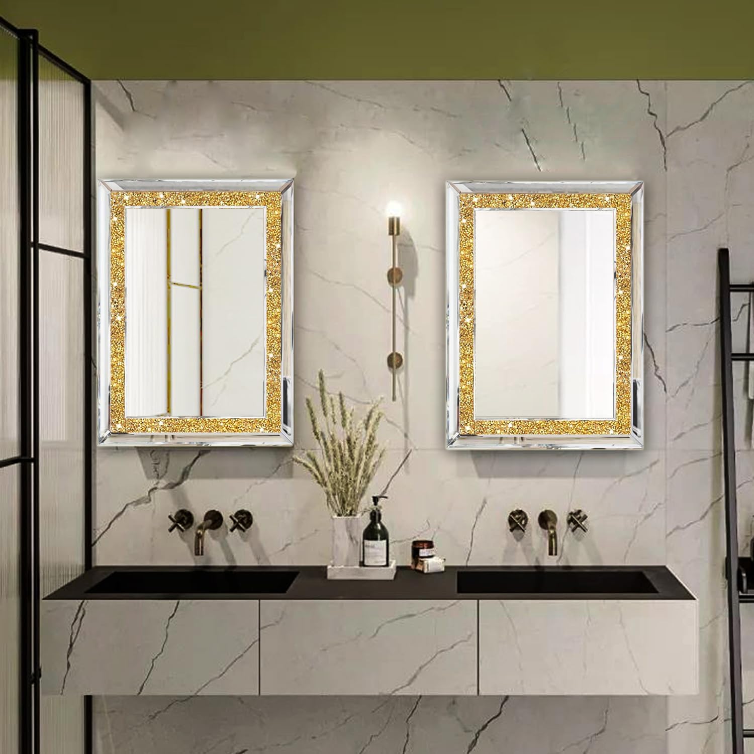 Rectangular Gold Diamond Crush Crystal Mirror