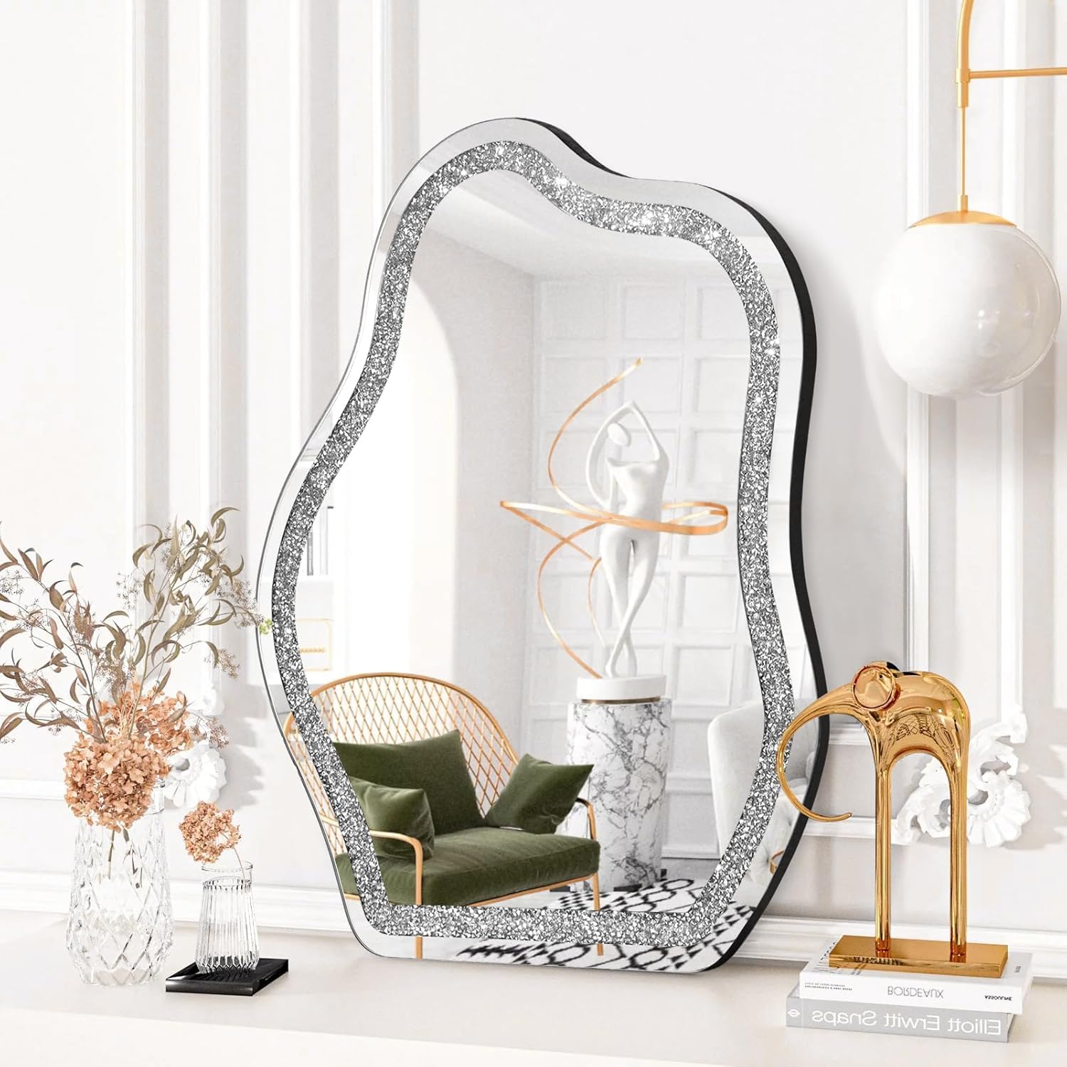 Irregular Silver Diamond Crush Crystal Mirror