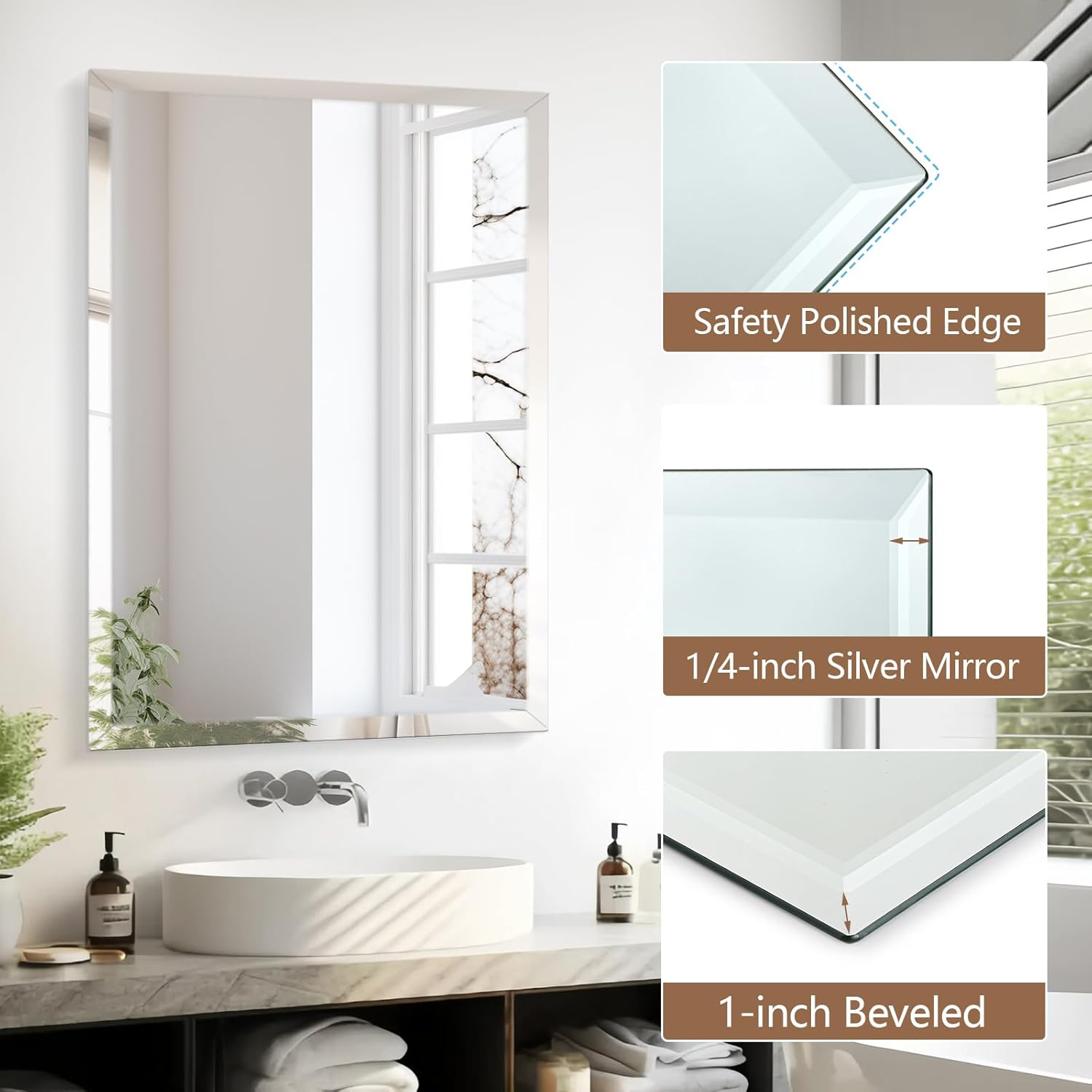Rectangular Frameless Bathroom Mirror