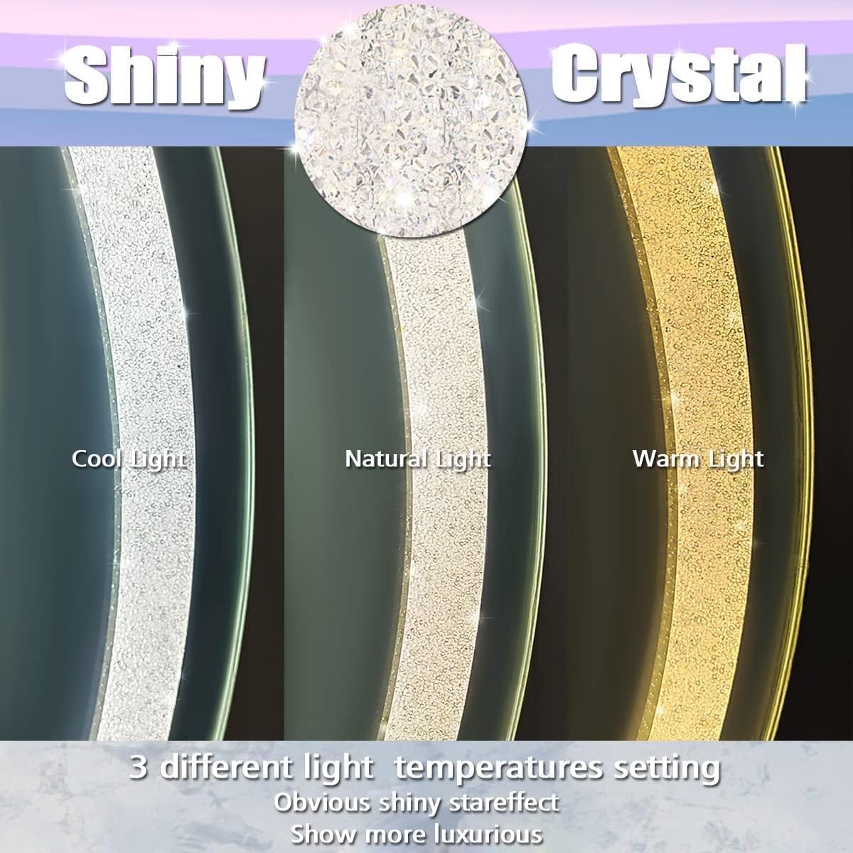 Diamond Crush Crystal Round LED Wall Mirror Frontlite