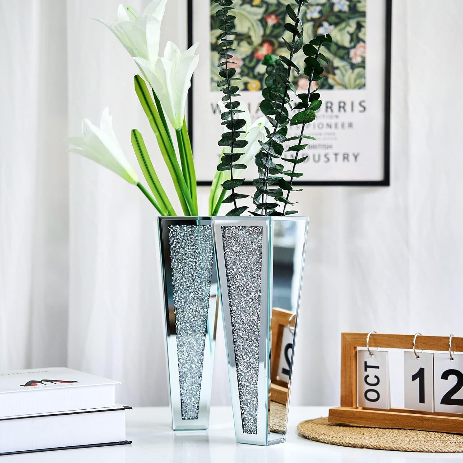 Flower Vase Crushed Diamond Mirrored Hanging Planter Set of 2