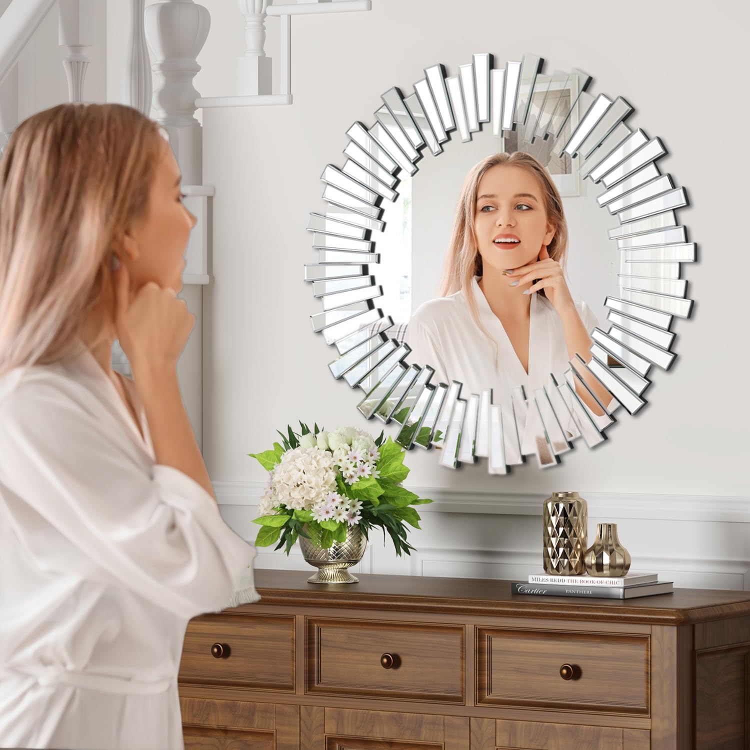 Sunburst Design Round Decorative Mirror