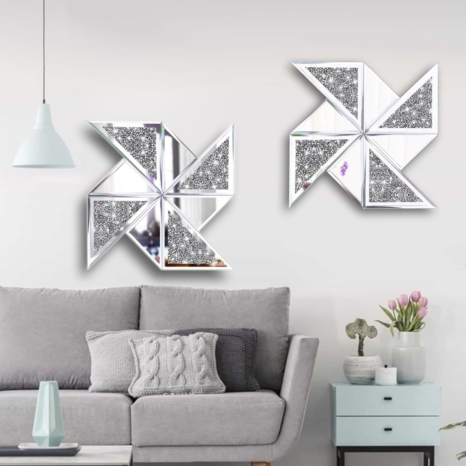 Diamond Decorative Mirrors Pinwheel Shape (15.6”x15.6”)