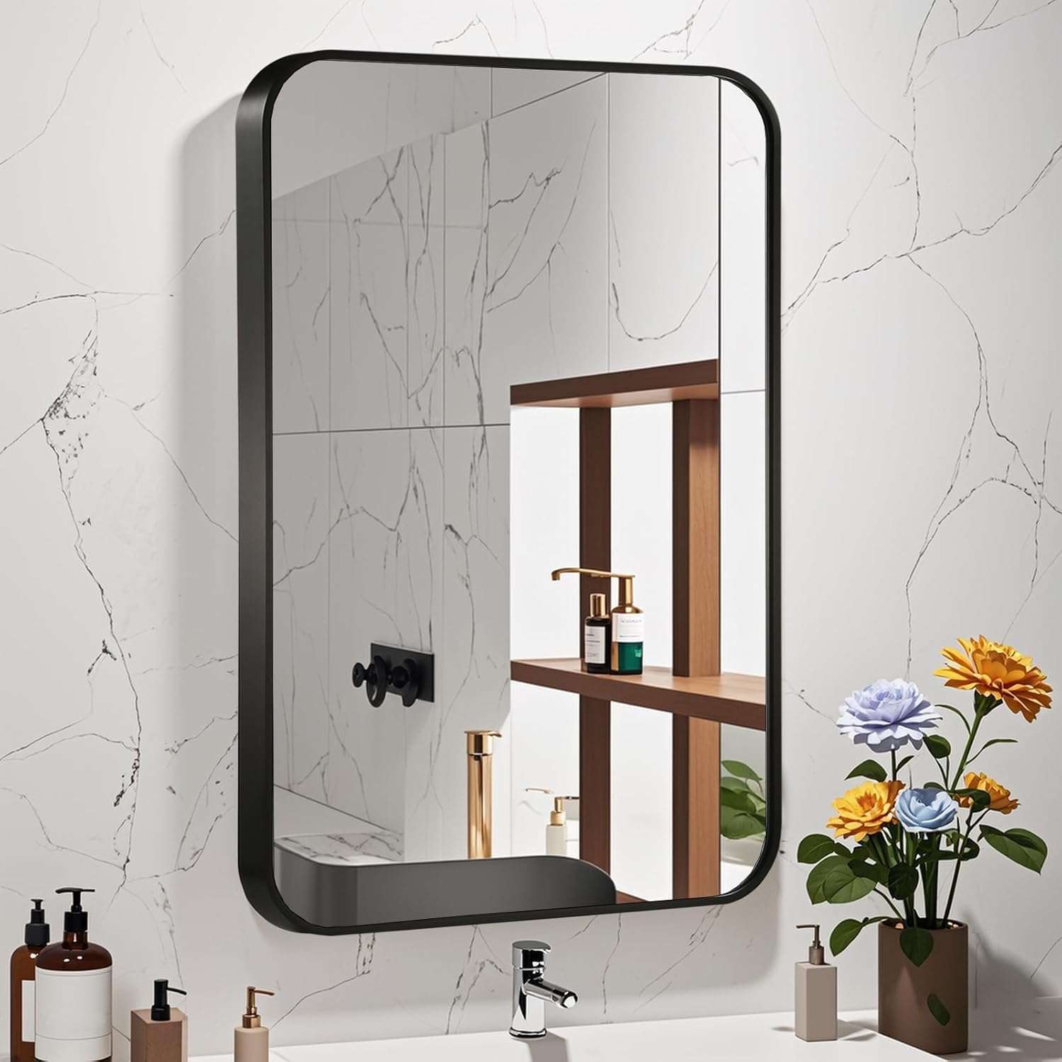 Metal Black Framed Wall Rectangular Mirror