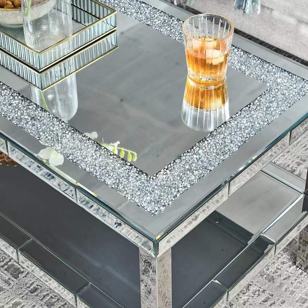 Silver Mirrored Coffee Table, 39" Rectangle Modern