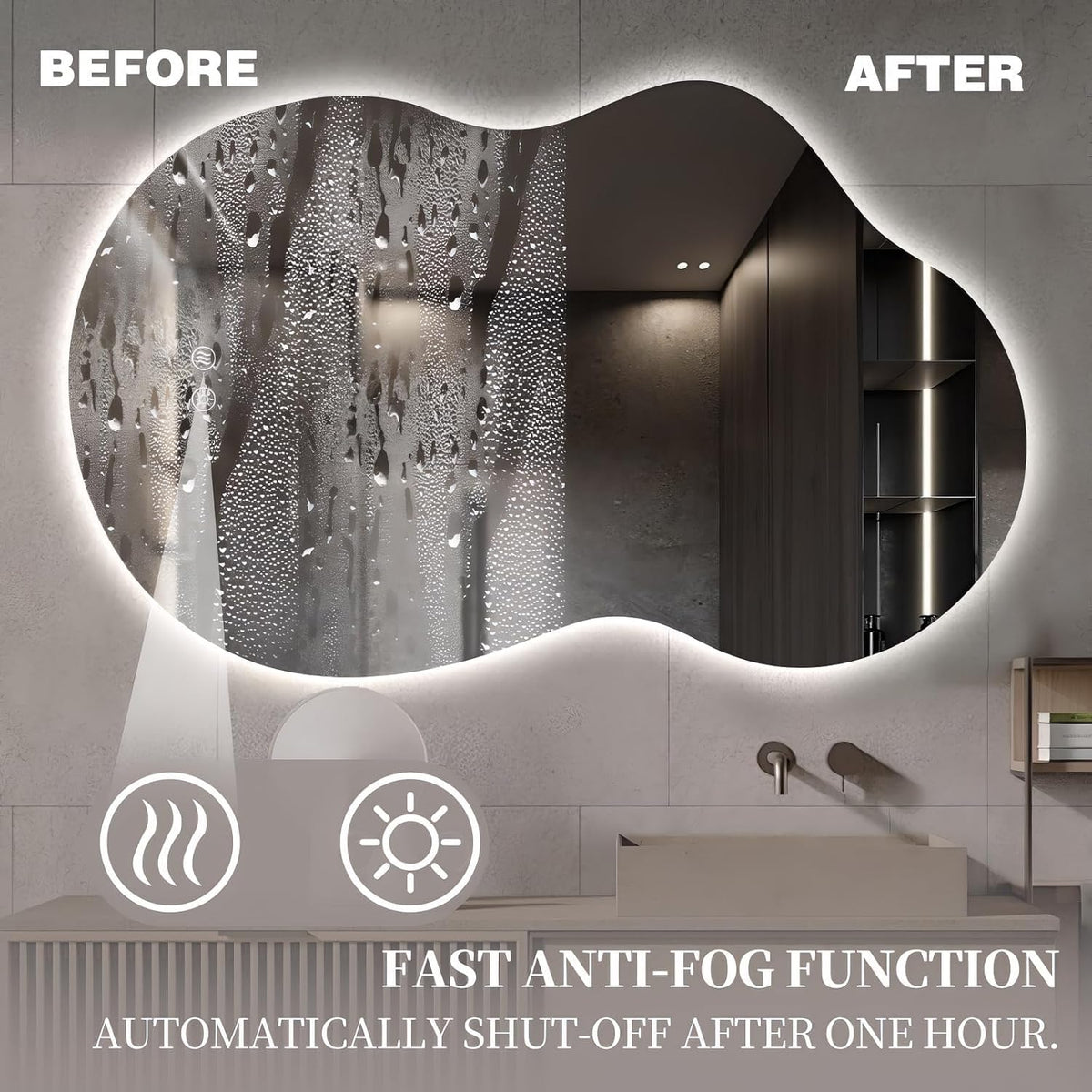 Anti-Fog Baklite LED Cloud Framed Wall  Mirror