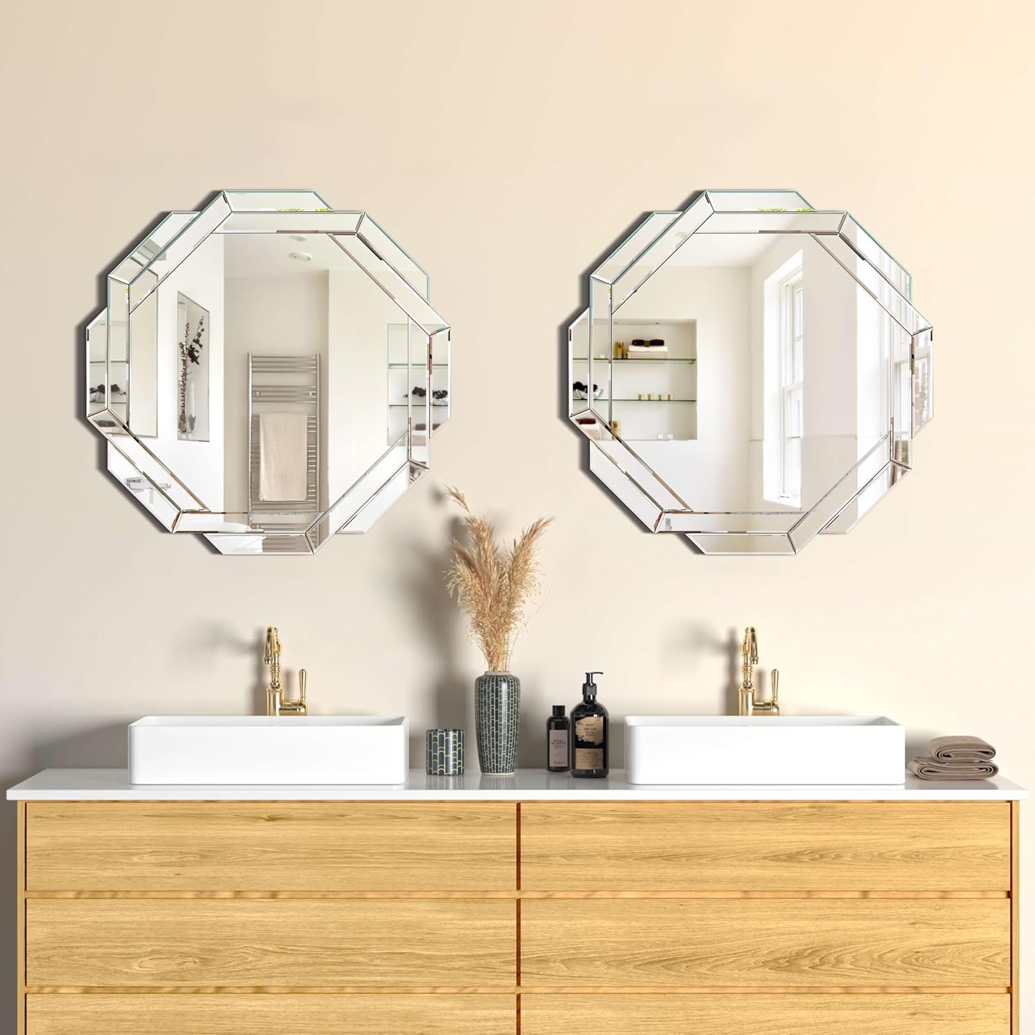 Hexa Design Round Decorative Mirror