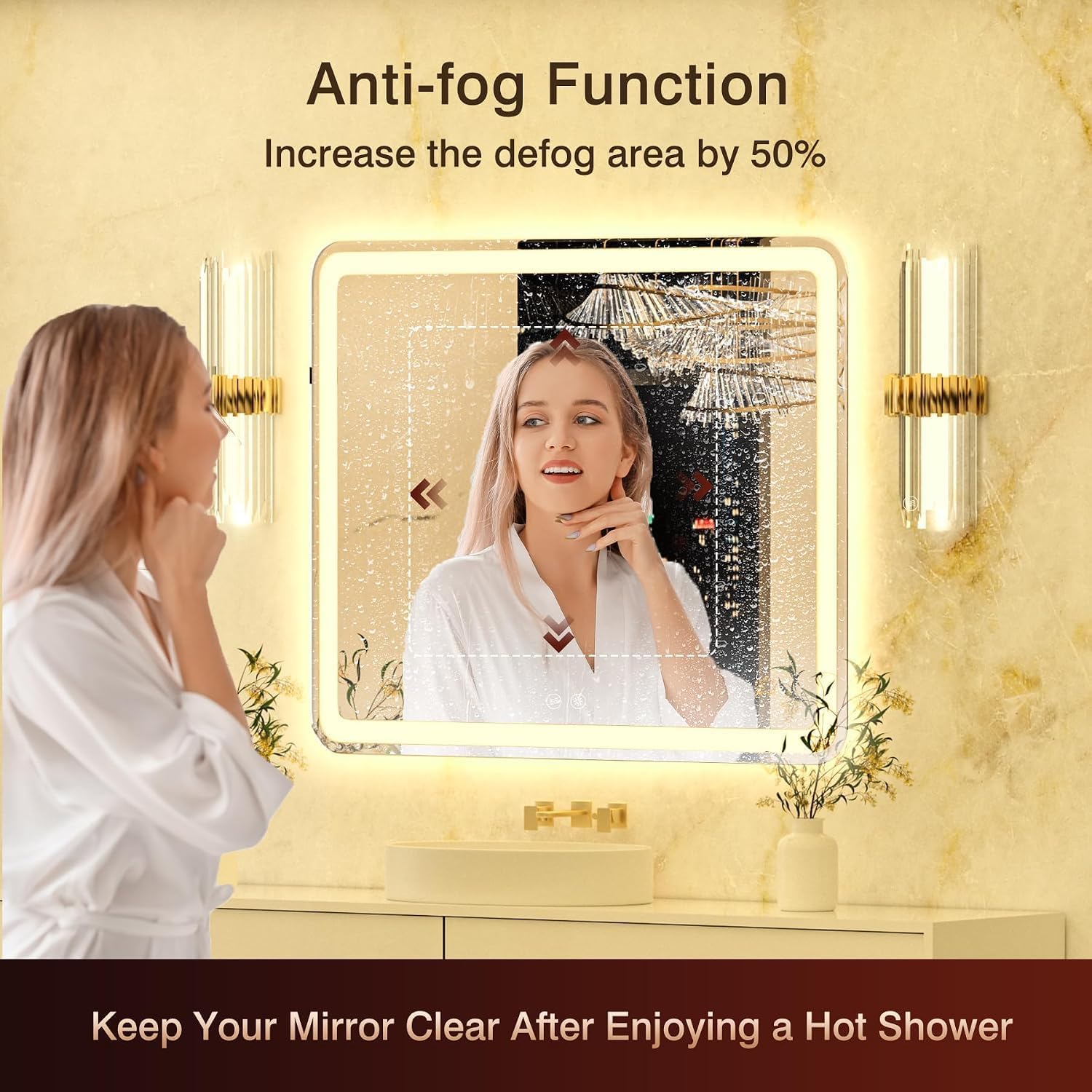 LED Mirror Sqaure Anti-Fog Frontlite Wall Mirror